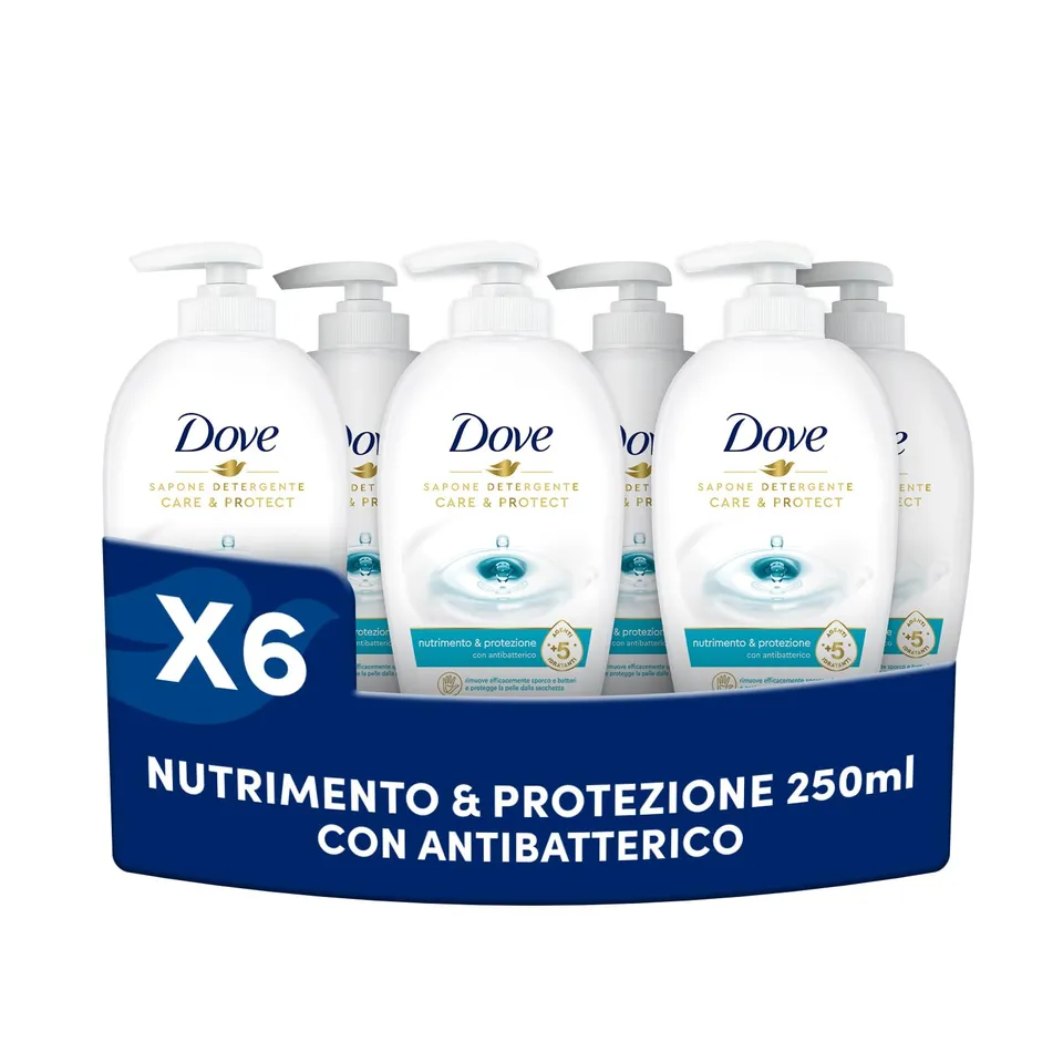 dove-sapone-liquido-mani-nutrimento-e-protezione-6x250-ml-sapone-detergente-idra image 1