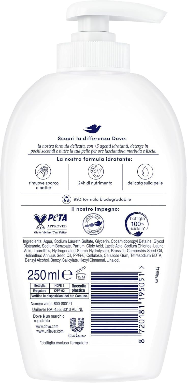 dove-sapone-liquido-mani-nutrimento-e-protezione-6x250-ml-sapone-detergente-idra image 2